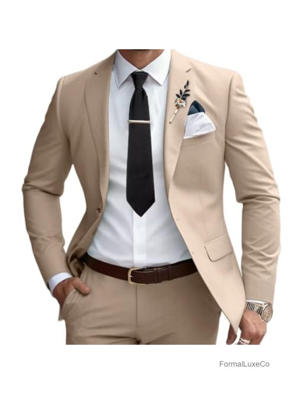 Men's Slim Fit 2 Piece Suit Classic Blazer Jacket Pant Set Polyester Viscose